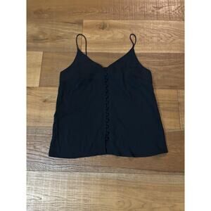 H&M Black Button-Front V-Neck Camisole Spaghetti Strap Tank Top Sz 8 Minimalist